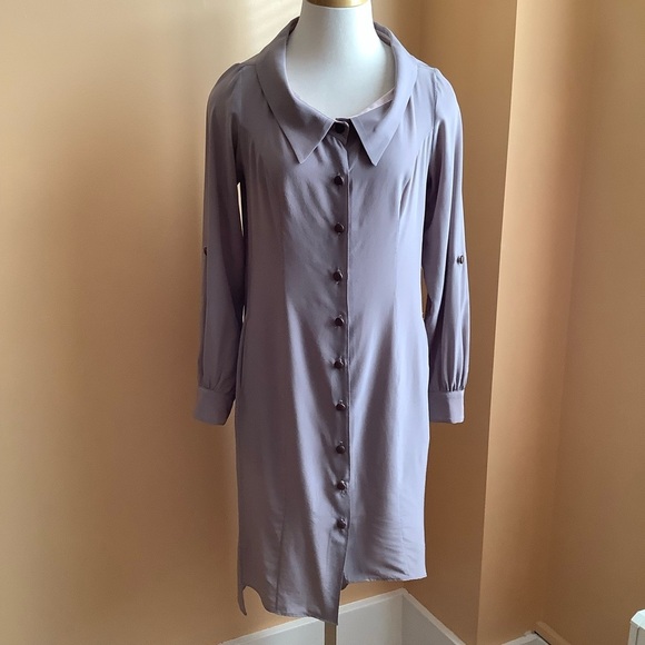 LOVEMATTERS Designer Silk & Leather Belted Shirt Dress Size Small - Picture 9 of 16
